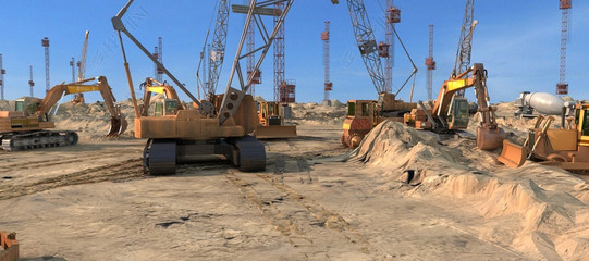 建筑工地挖掘機塔吊等工程機械